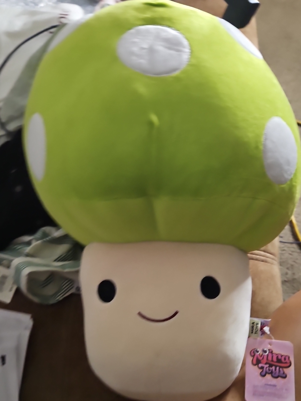 Cute Green Polka Dot Mushroom Plush Stuffed Toy - Soft Cuddly Companion